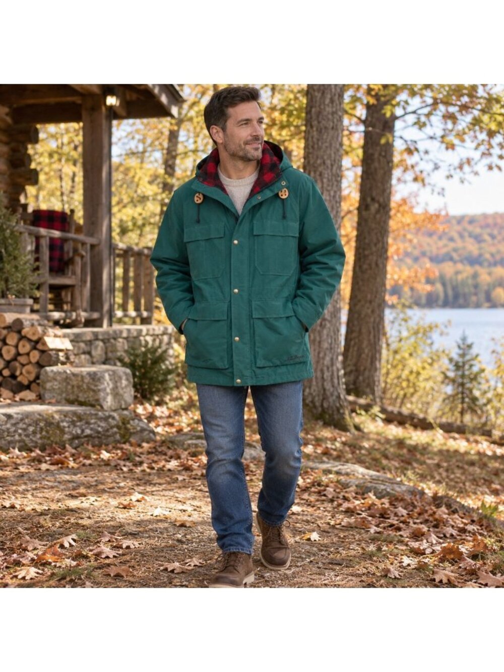 L.L.Bean Mens XL Original Baxter State Parka 82 Green Wool Plaid Lined Jacket